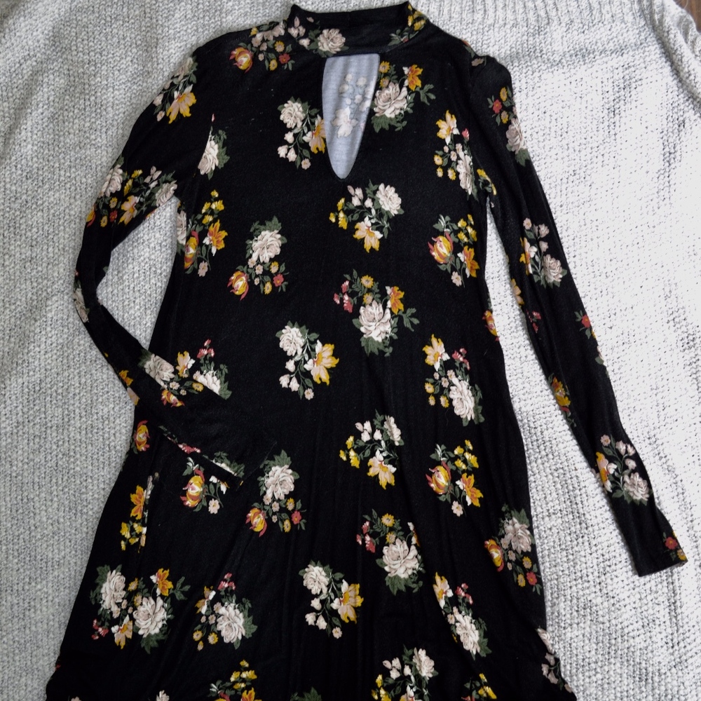 Mock-Neck Long Sleeve Floral Print Dress